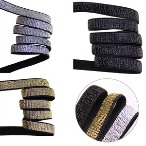 Wholesale 3/8" 9MM Gold/Silver Metallic Glitter Black Elastic Band for Garment Accessories