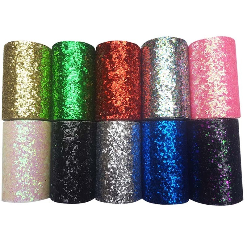 75MM DIY Craft Bling Bling Canvas Back Faux Chunky Liston Glitter Leather Ribbon for Decoration