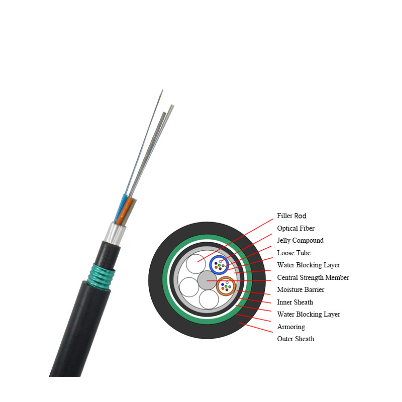 Tape GYTA53 Fiber Optic Cable Singlemode Underground Direct Buried Armoured Steel Outdoor Black Low Cost 12 Core Fiber Cable