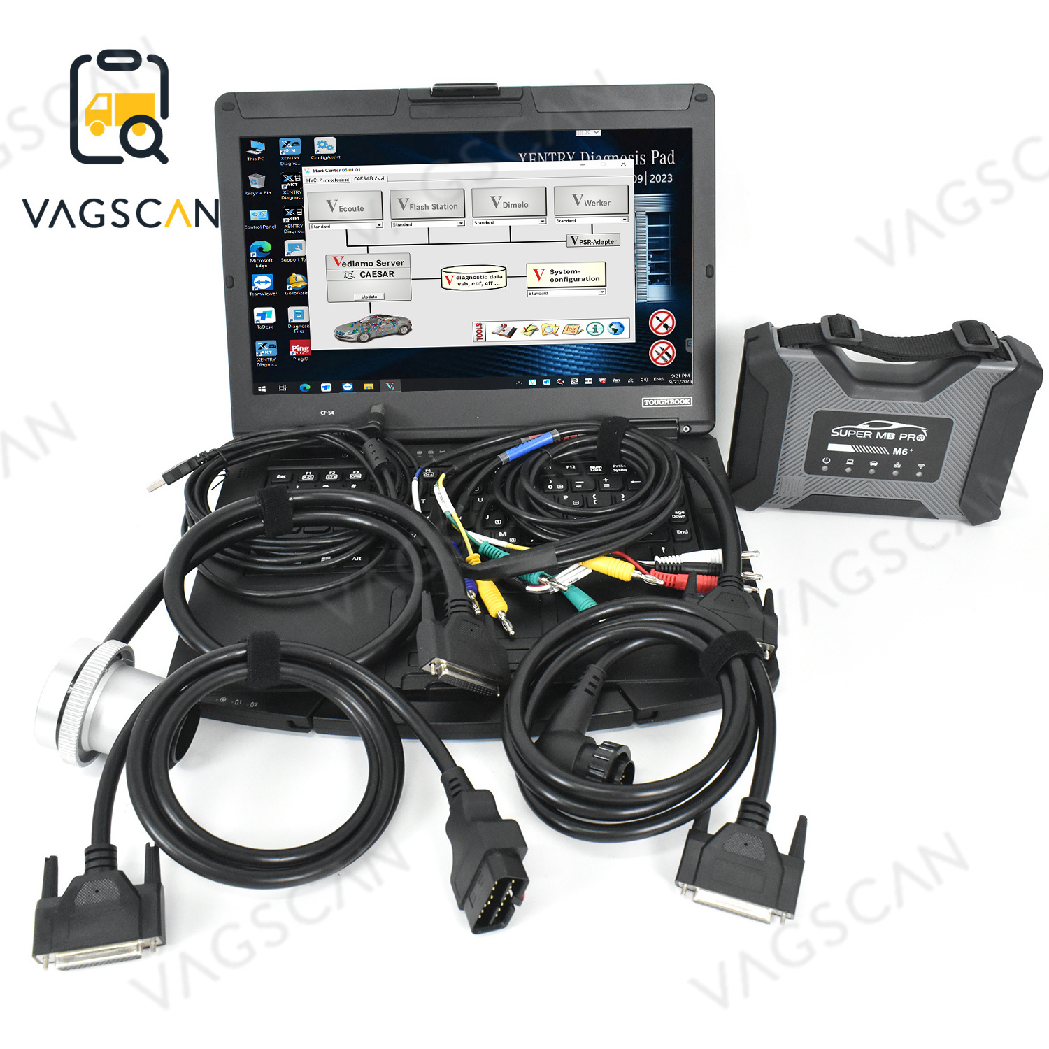 CF 54 Laptop For DOIP SUPER MB PRO M6+ Diagnosis Tool 5 cables WIS with Multiplexer + Lan + OBD2 16pin Main Test Cable Wireless