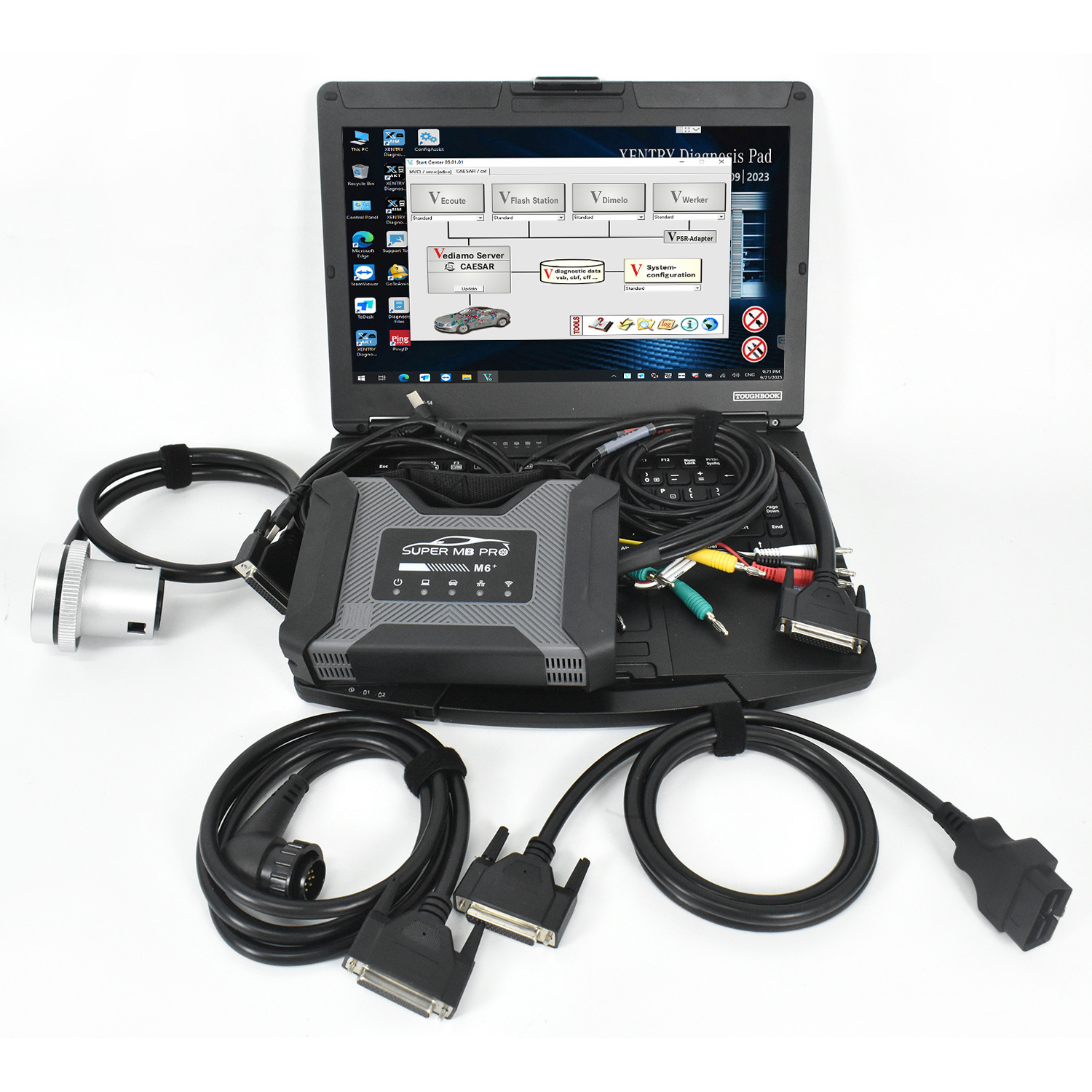 2024 New for SUPER MB PRO M6+ Wireless Star Diagnostic Tool + Lan Cable + OBD2 16pin Main Test Cable with CF54 Laptop