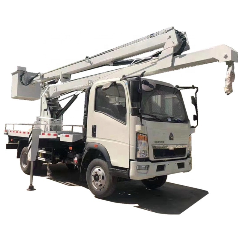 SINOTRUK 4X2 LHD 360C rotation degree bucket 12meters high altitude operation truck