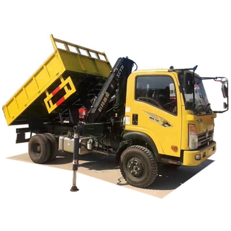 Hot sale 6 wheel 4 ton HOWO dump truck mounted 5tons crane,tipper truck mounted crane