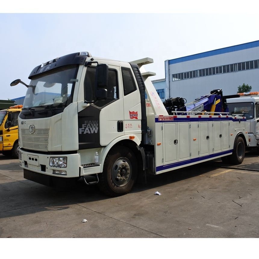 FAW 4x2 heavy duty wrecker towing truck 8 tons 16 tons Telescopic boom and towing arm for loading accident car