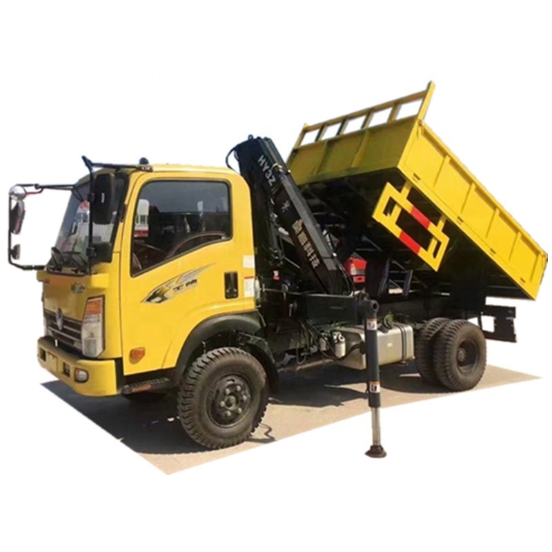 Hot sale 6 wheel 4 ton HOWO dump truck mounted 5tons crane,tipper truck mounted crane