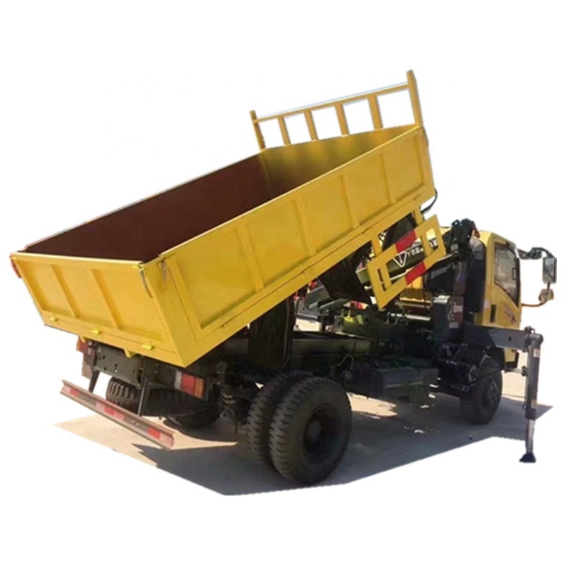 Hot sale 6 wheel 4 ton HOWO dump truck mounted 5tons crane,tipper truck mounted crane