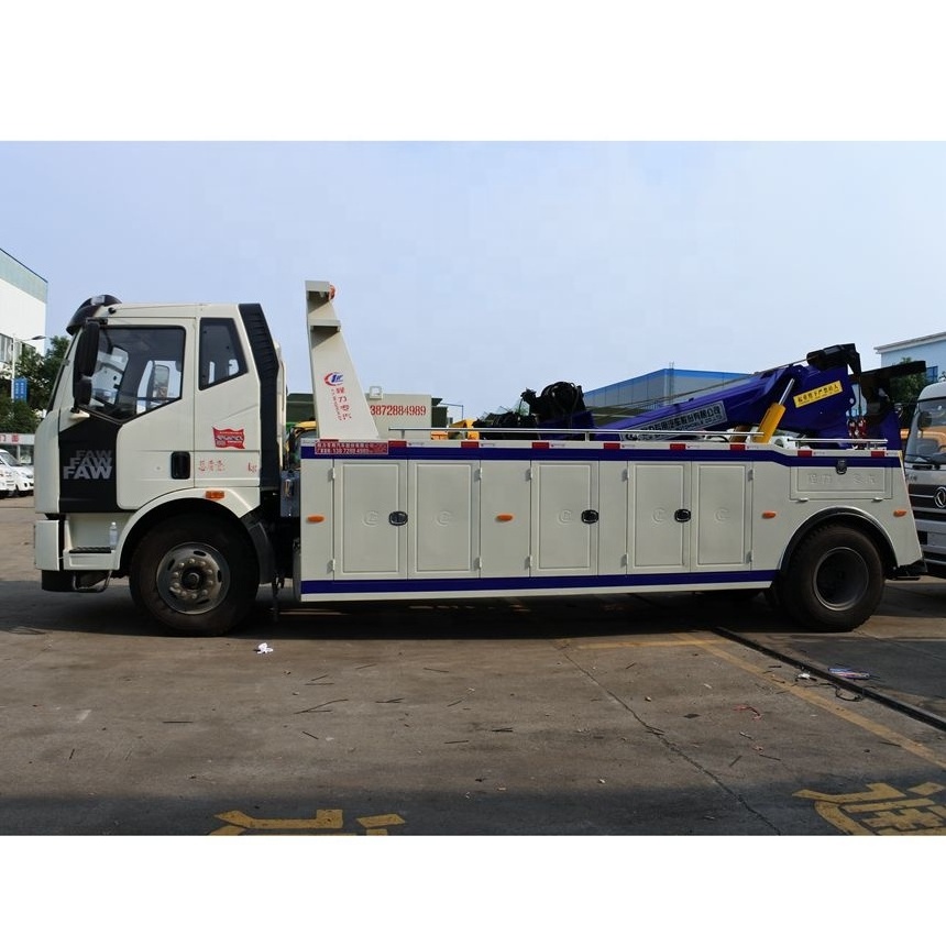 FAW 4x2 heavy duty wrecker towing truck 8 tons 16 tons Telescopic boom and towing arm for loading accident car