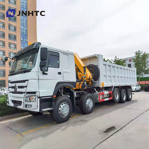 New China Howo 16 wheeler dump truck with 10T foldable arm crane with lifting axle tipper truck with price for sale