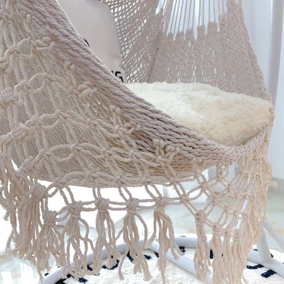 Netting Hammock Chair beige Rope Hanging Swing Chair With Macrame Lace for Outdoor Indoor Garden