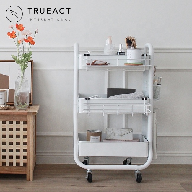 Metal shelf rolling carts with accessaries | white | Taiwan | three layer | kitchen | serving | storage organizer | trolley