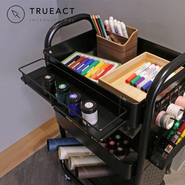 Metal shelf rolling carts with accessaries | black | Taiwan | three layer | kitchen | serving | storage organizer | trolley