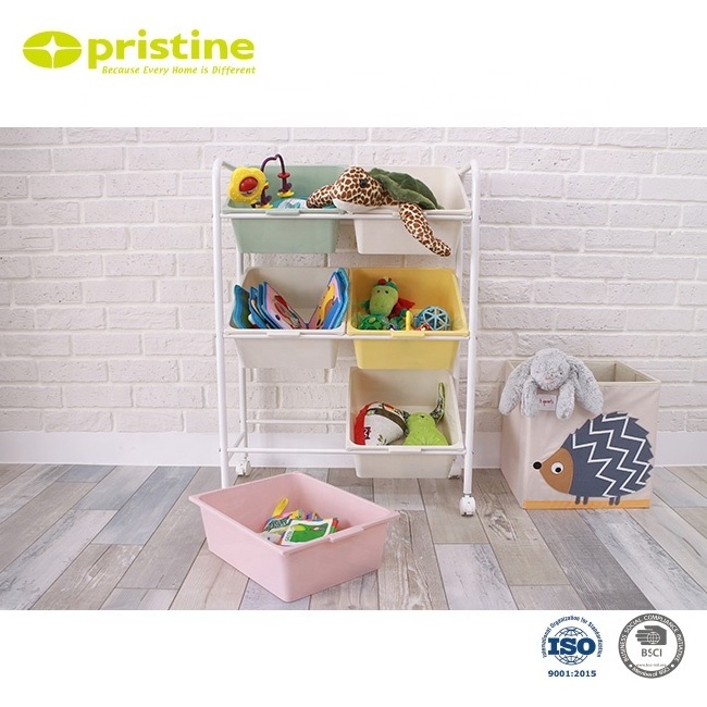 Toy storage design 6 tiers pp kids toy organizer with metal frame