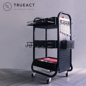 Taiwan black three layer metal shelf kitchen serving storage organizer trolley with accessories