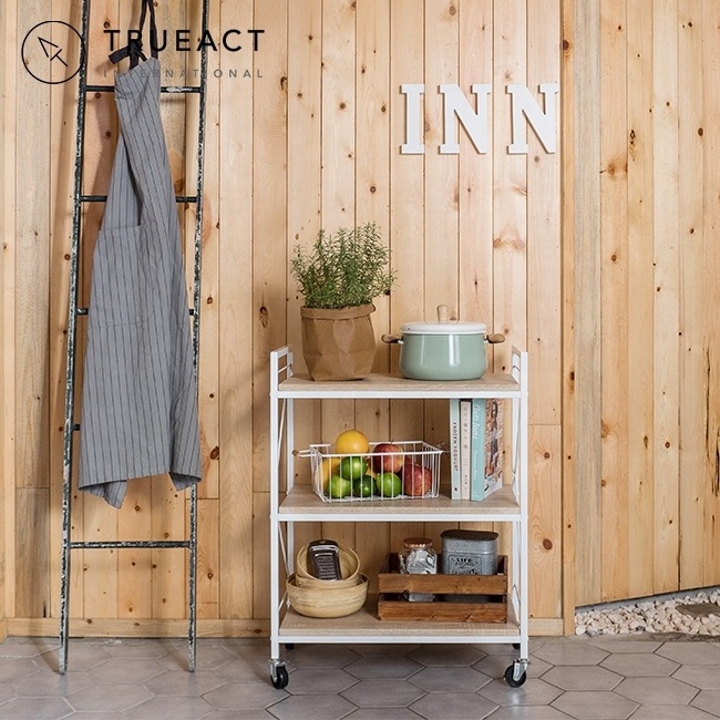 3 tier Wood grain Metal Cart | White color | Taiwan | kitchen | three layer | serving | storage organizer | trolley