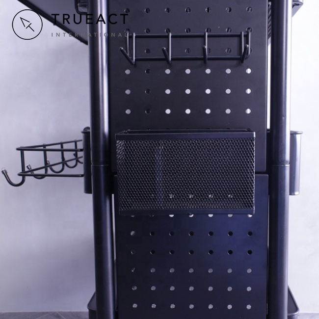 Metal shelf rolling carts with accessaries | black | Taiwan | three layer | kitchen | serving | storage organizer | trolley