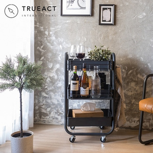 Taiwan dark gray three layer metal shelf kitchen serving storage organizer trolley with accessories