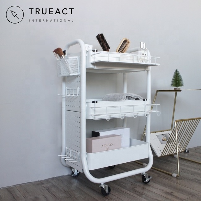 Taiwan white three layer metal shelf kitchen serving storage organizer trolley with accessories