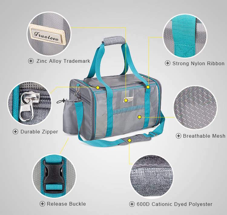 Truelove wholesale designer polyester pet carrier shoulder bag portable breathable mash convenient puppy cat carrier