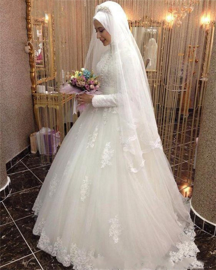 Wedding Dress Bride 2023 New Summer Lace Long-sleeved Tail Wedding Fashion Muslim Wedding Dress White