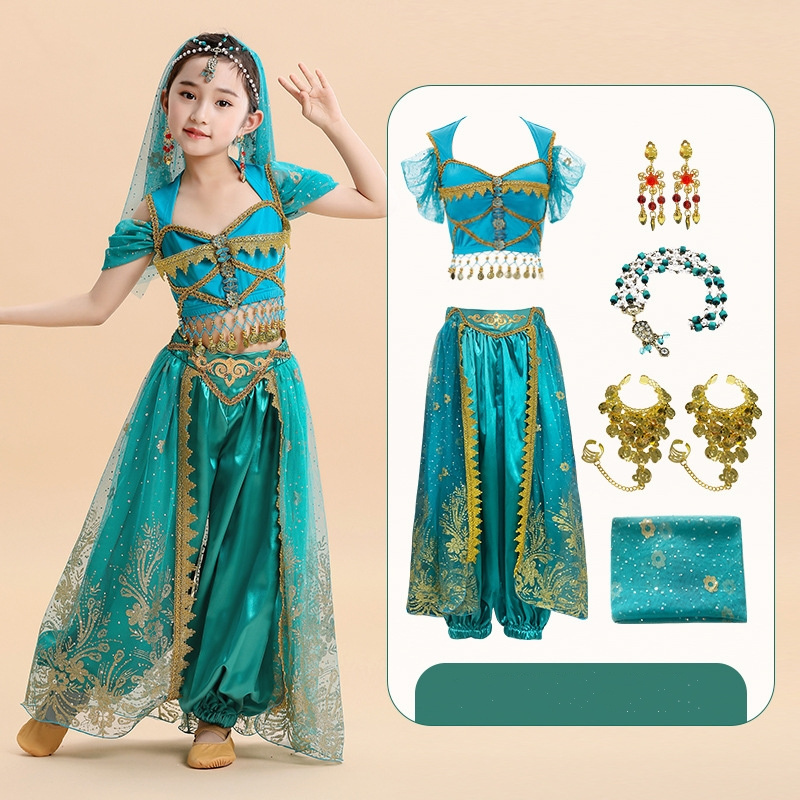 Halloween Princess Dress New Jasmine Princess Aladdin Magic Lamp Children's Suit Lndian Dance Girl Performance Costume