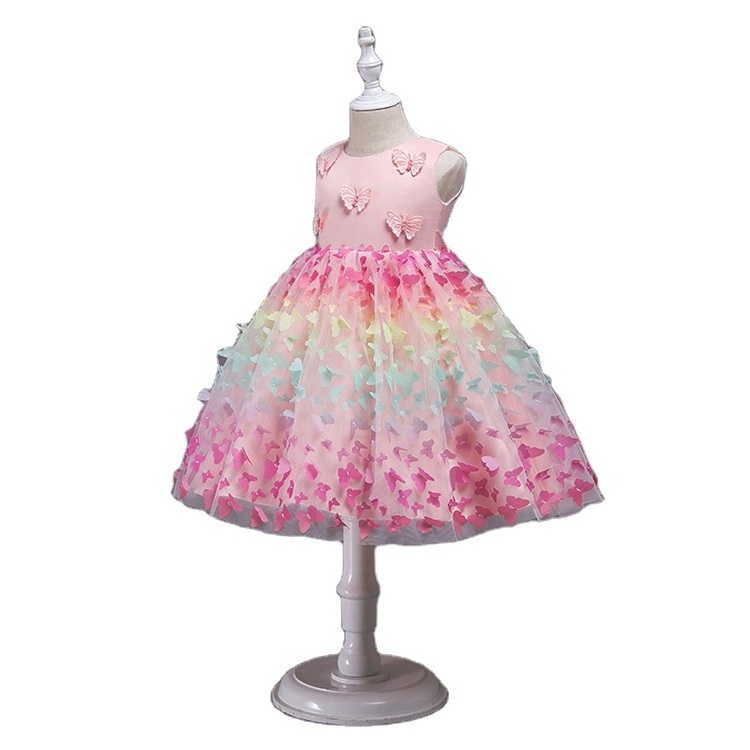 New style Butterfly decoration European style Pink cotton girls sleeveless princess spot print Tutu dress