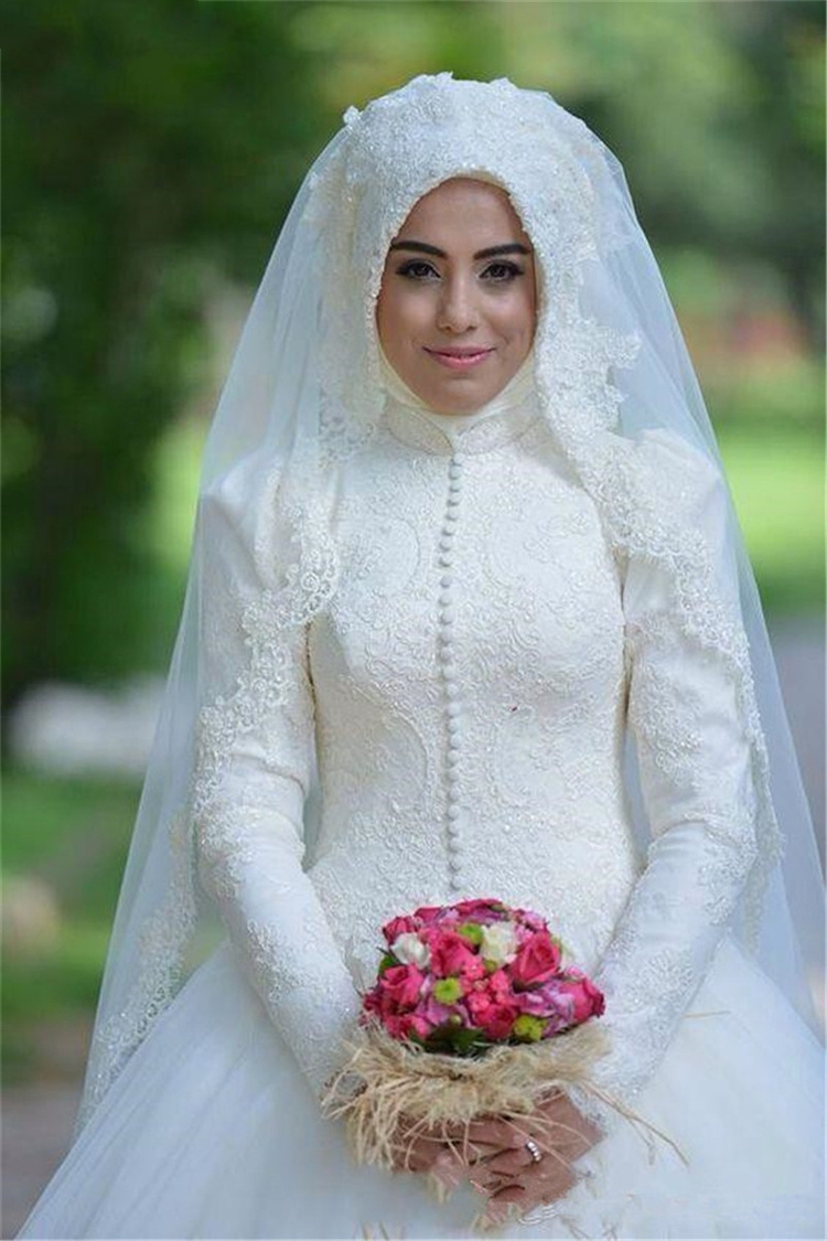 Wedding Dress Bride 2023 New Summer Lace Long-sleeved Tail Wedding Fashion Muslim Wedding Dress White