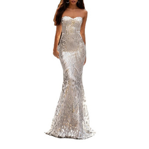 High-quality Luxury Elegant Sexy Sleeveless Silver Sequin Slim Ball Party Wedding Dress Ladies