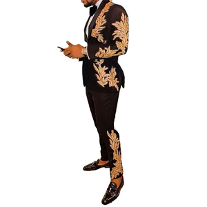 Latest Single Breast  2 Pieces Embroidery Design Tuxedo Suit Mens s Slim Fit Men Grooms Suits