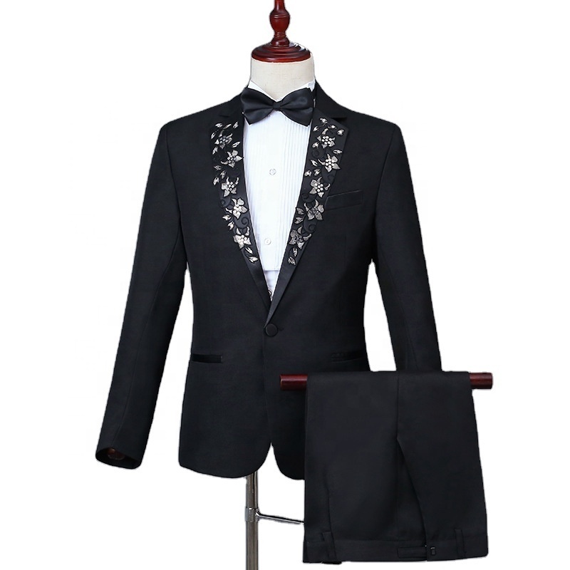 New Arrived Chinese Retro Style Men's Groom Wedding Banquet Dress Studio Photo  Suit Host Singer Performance Suit