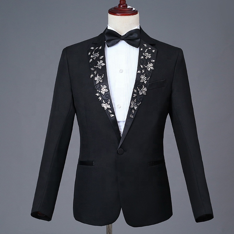 New Arrived Chinese Retro Style Men's Groom Wedding Banquet Dress Studio Photo  Suit Host Singer Performance Suit