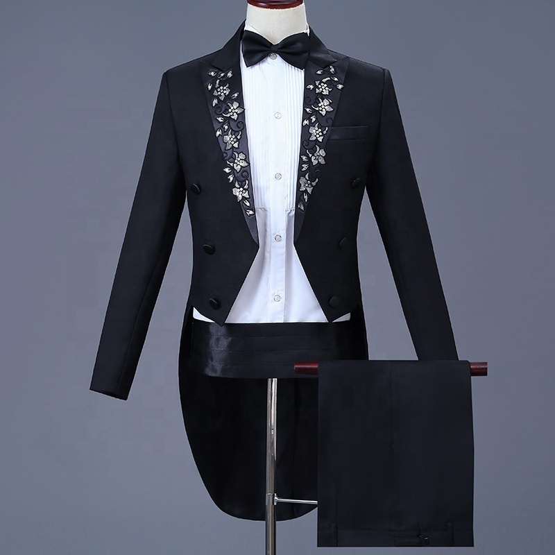 New Arrived Chinese Retro Style Men's Groom Wedding Banquet Dress Studio Photo  Suit Host Singer Performance Suit