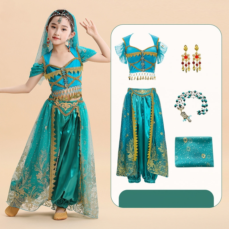 Halloween Princess Dress New Jasmine Princess Aladdin Magic Lamp Children's Suit Lndian Dance Girl Performance Costume