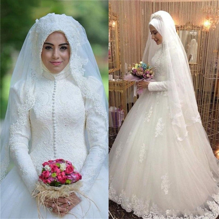 Wedding Dress Bride 2023 New Summer Lace Long-sleeved Tail Wedding Fashion Muslim Wedding Dress White