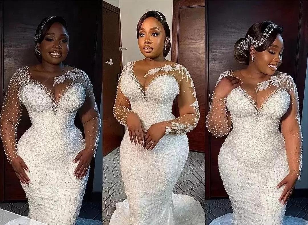 2023 Hot New African Plus-size Wedding Bride Fish Tail Removable Wedding Dress Embroidery Pearl High Quality Wedding Dress