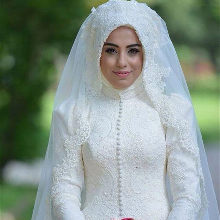 Wedding Dress Bride 2023 New Summer Lace Long-sleeved Tail Wedding Fashion Muslim Wedding Dress White