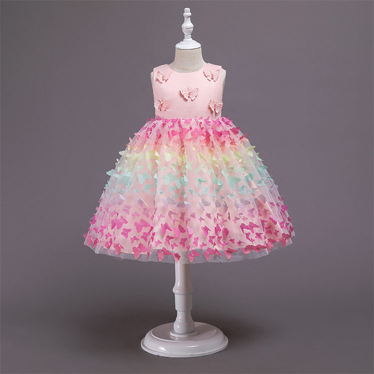 New style Butterfly decoration European style Pink cotton girls sleeveless princess spot print Tutu dress