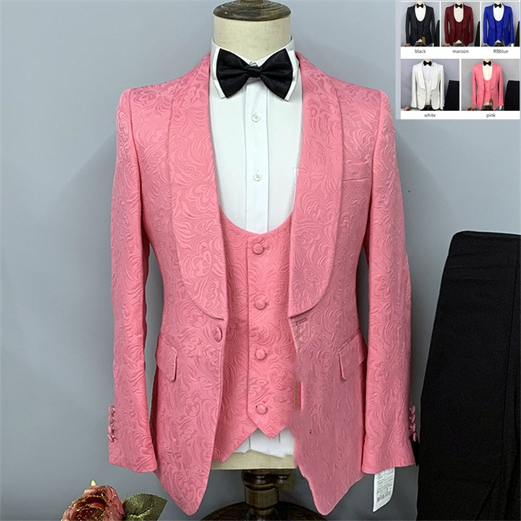 New design fashion Italian slim fit Pink waistcoat Men's tuxedo suit Men's wedding dress 3-piece men's slim suit Royal Navy blue