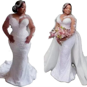 2023 Hot New African Plus-size Wedding Bride Fish Tail Removable Wedding Dress Embroidery Pearl High Quality Wedding Dress