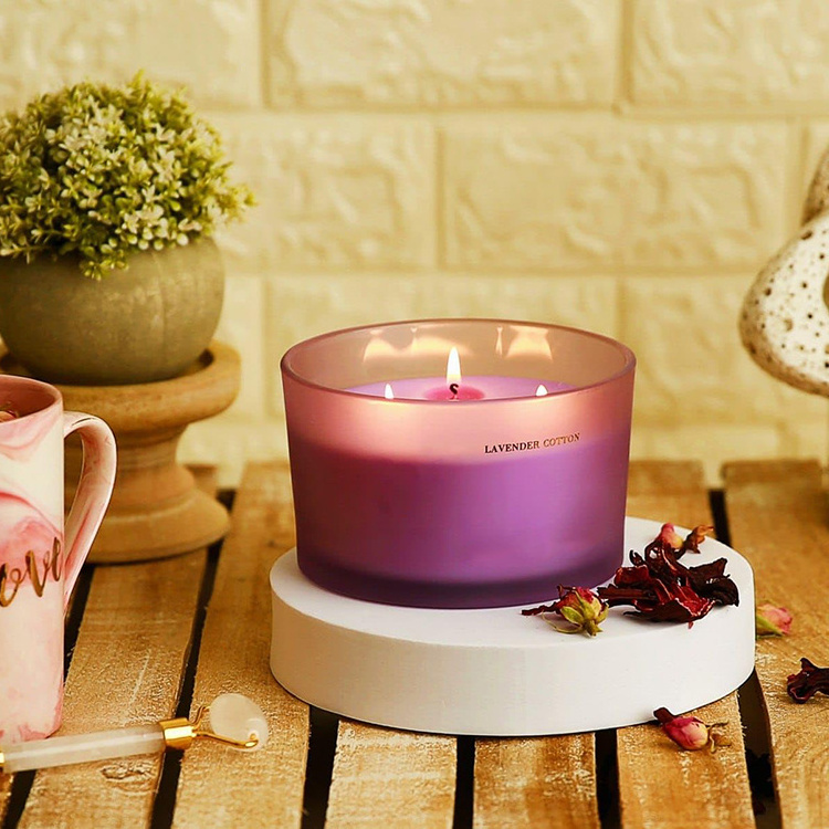 True Scent 3 Wick Scented Candle Glass Jars Holder Frosted Purple Candle Jar Wholesale Christmas Candle Jars