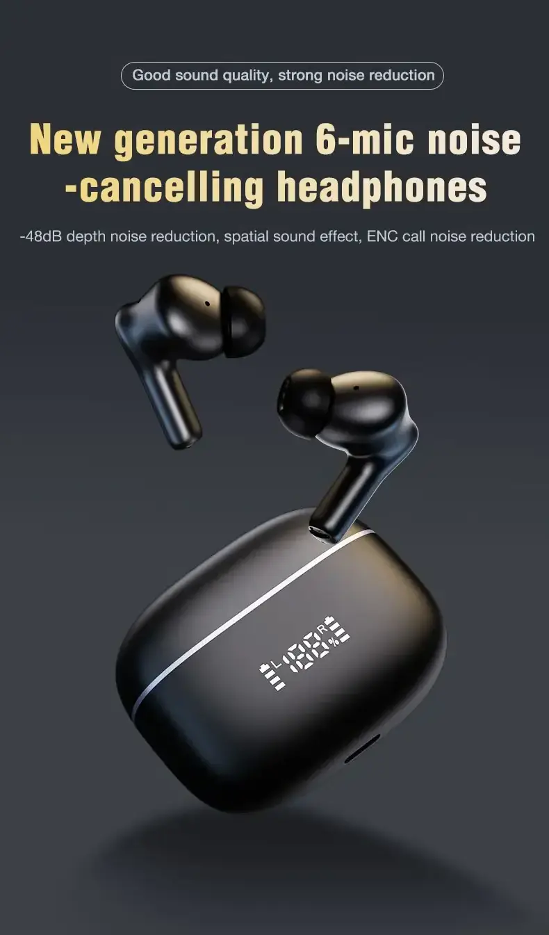 6 MIC Noise Cancelling Wireless Bluetooth Earphones Hybrid ANC ENC TWS Earbuds In ear Headphones