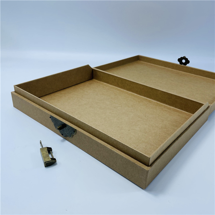 Old Fashioned Brown Kraft Paper Cardboard Packaging Box with A Special Old Lock Recyclable