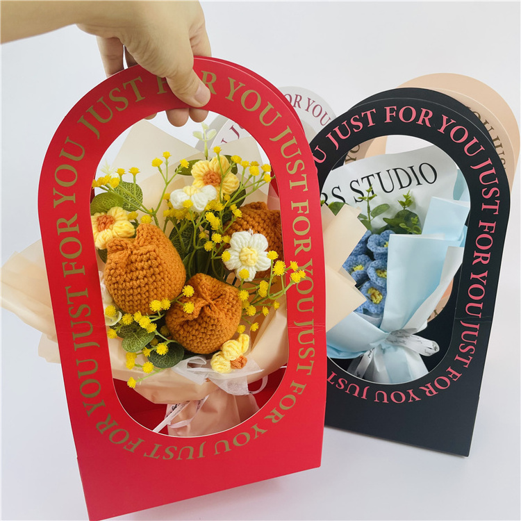 Custom Printing Flower Bouquet Paper Bag Basket Box Ship Flat Box Lady Gift