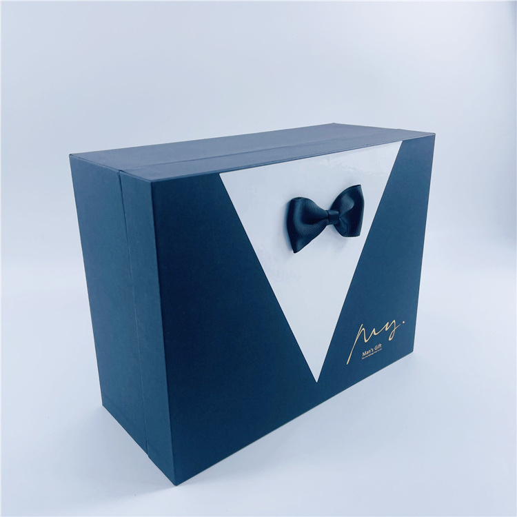 Recyclable Black Bow Tie Father's Day Gentleman Gift Valentines Gift Box Rigid Cardboard Packaging For Boyfriend Husband