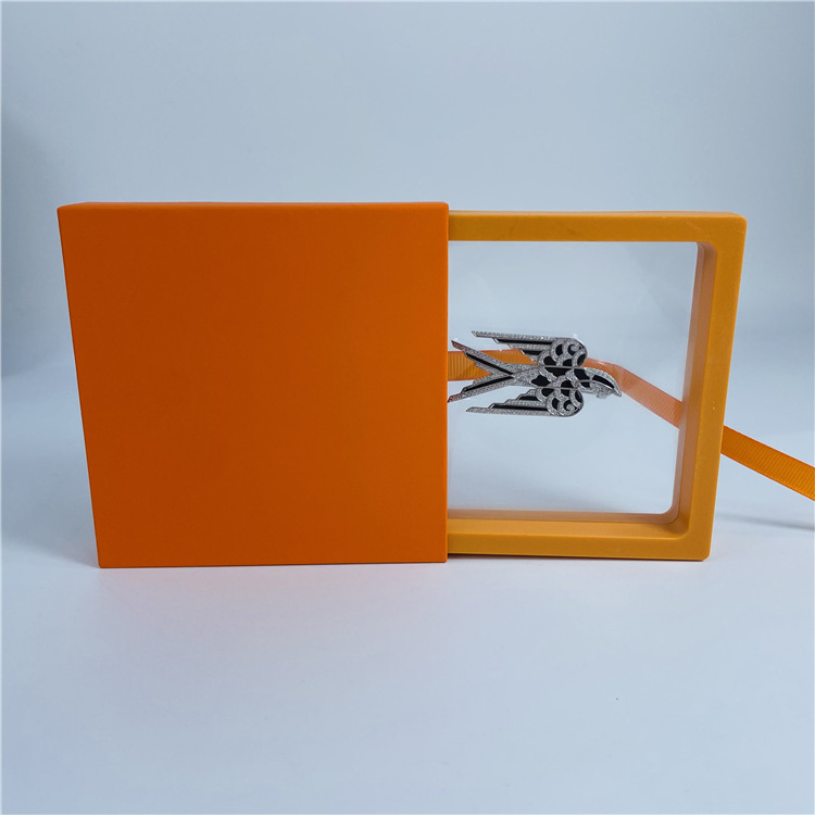 Orange Paper Cardboard Jewelry Gift Box Transparent Box Storage Breastpin Earring Drawer Box Recyclable Jewellery Packaging