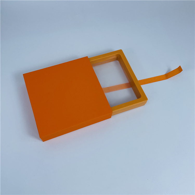 Orange Paper Cardboard Jewelry Gift Box Transparent Box Storage Breastpin Earring Drawer Box Recyclable Jewellery Packaging