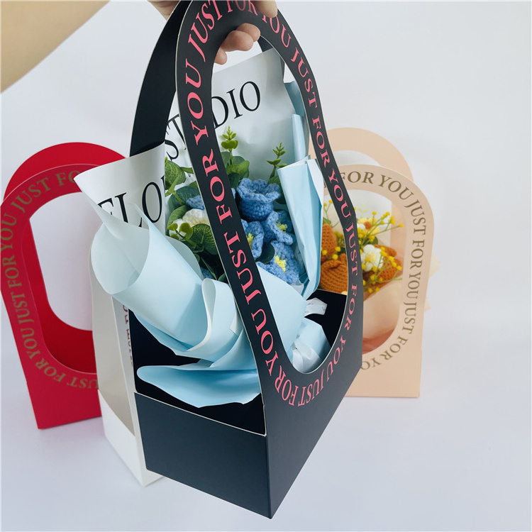 Custom Printing Flower Bouquet Paper Bag Basket Box Ship Flat Box Lady Gift