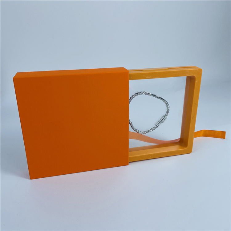 Orange Paper Cardboard Jewelry Gift Box Transparent Box Storage Breastpin Earring Drawer Box Recyclable Jewellery Packaging