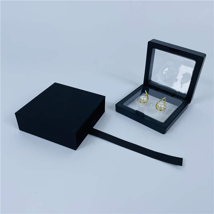 Black Soft Touch Paper Jewelry Packaging Drawer Box With Transparent Plastic Jewelry Box Transparent Box For Jewelry