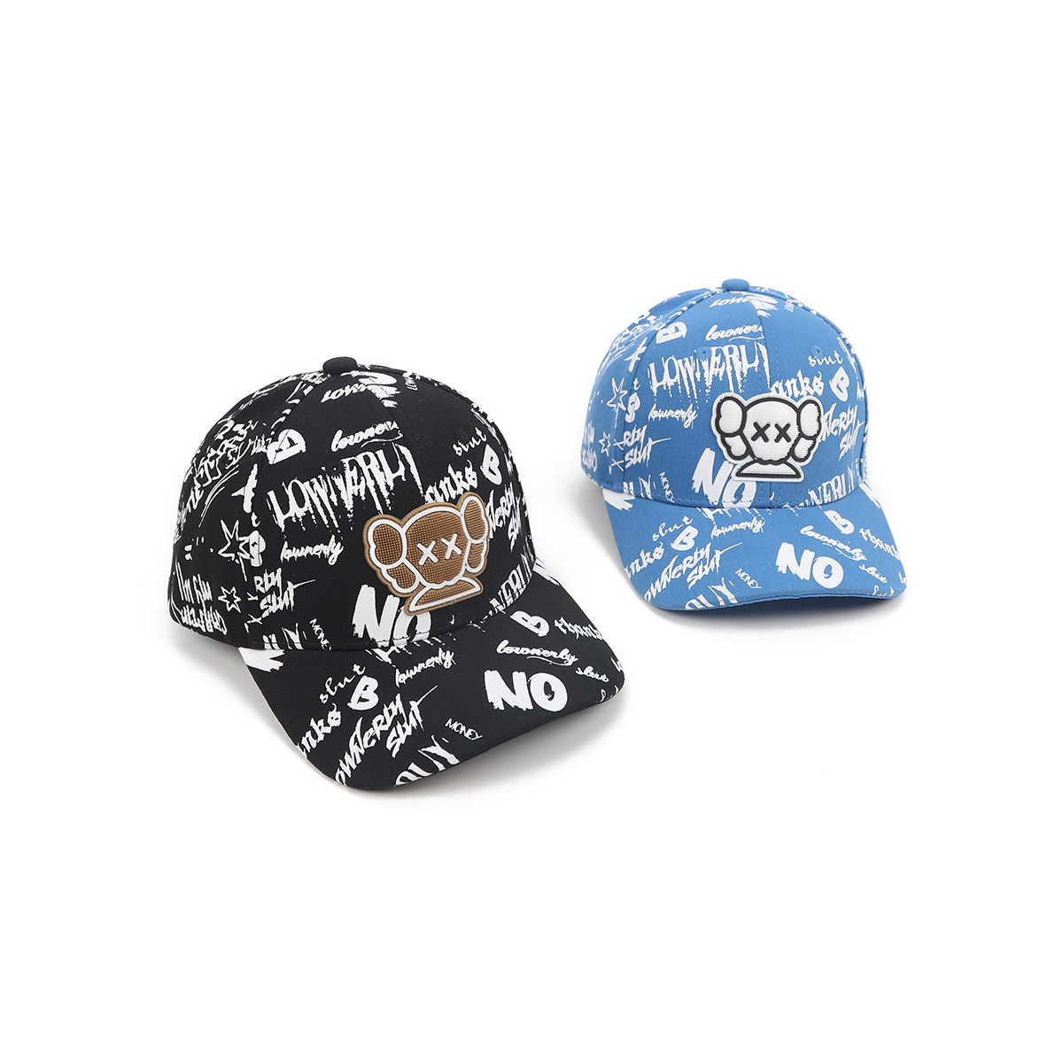 Wholesale  Graffiti Print Outdoor Children Baseball Sports Hat Cartoon Character Silicone Patch Kids Caps