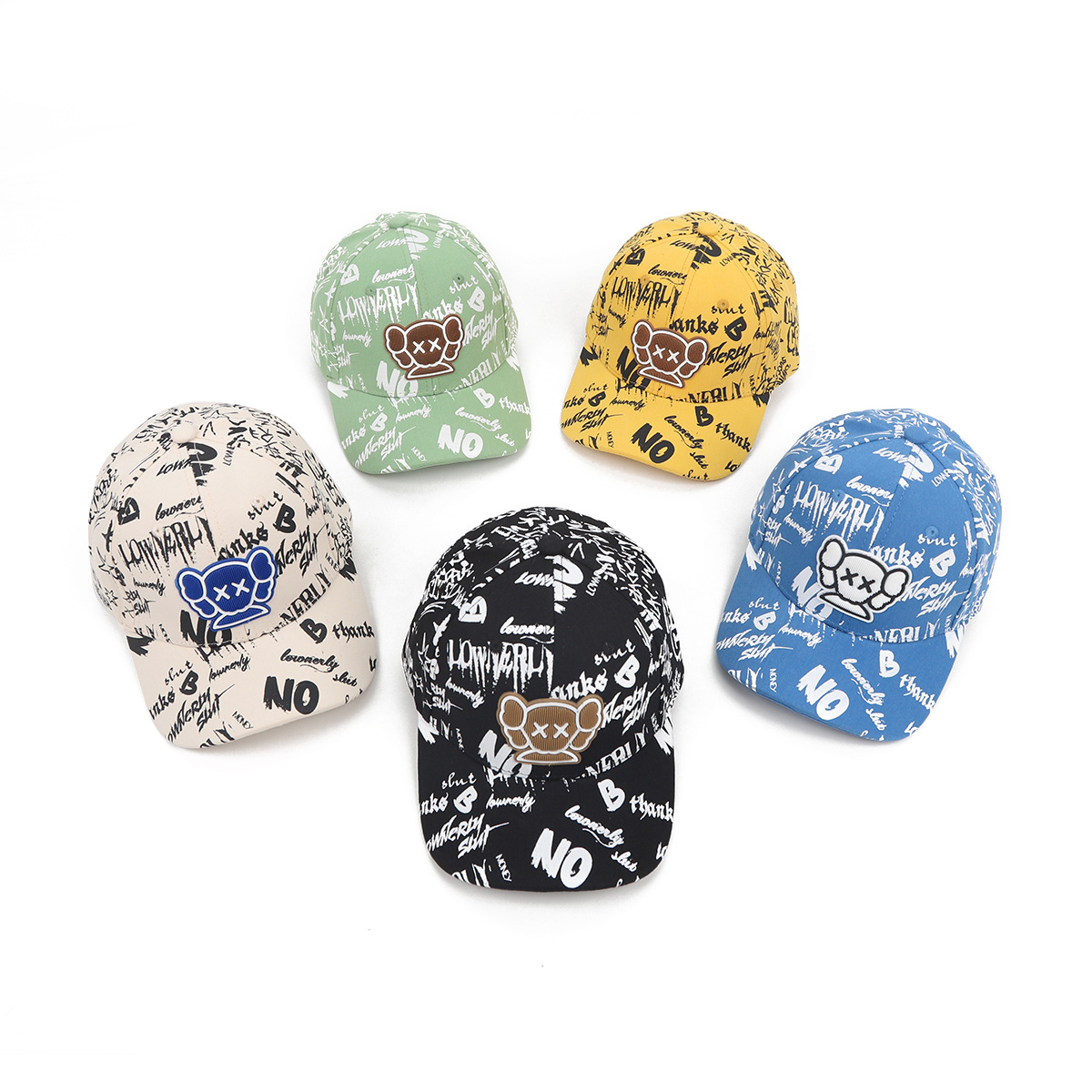 Wholesale  Graffiti Print Outdoor Children Baseball Sports Hat Cartoon Character Silicone Patch Kids Caps